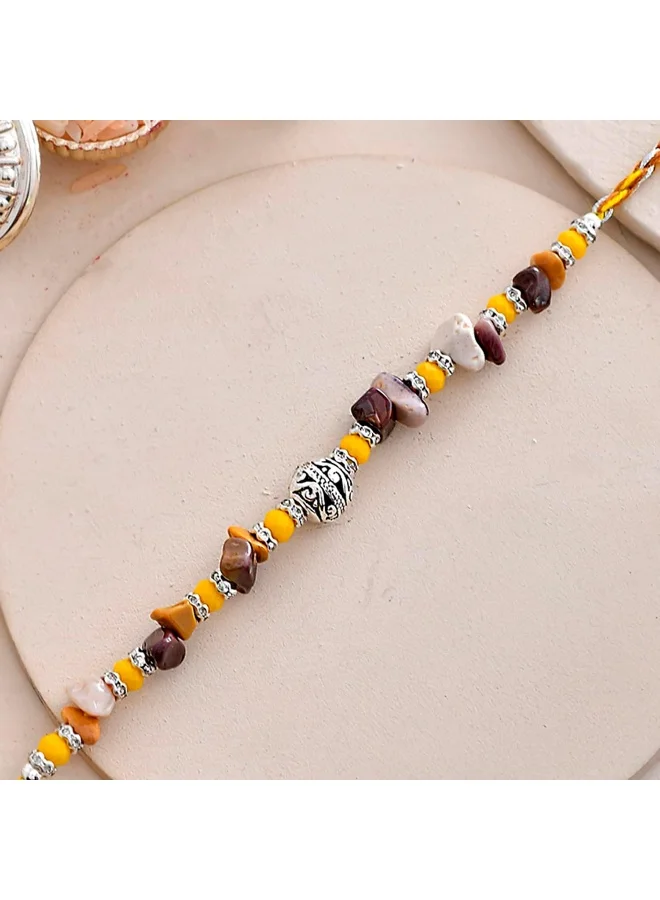 VOYLLA Yellow Beads Bohemian Motif Thread Rakhi