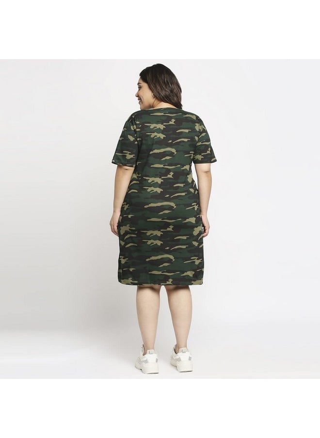 Wear Your Opinion - Wear Your Opinion Women's Camouflage Army Printed Midi Style Casual Tshirt Dress(L,GreenCamo) - Image 1