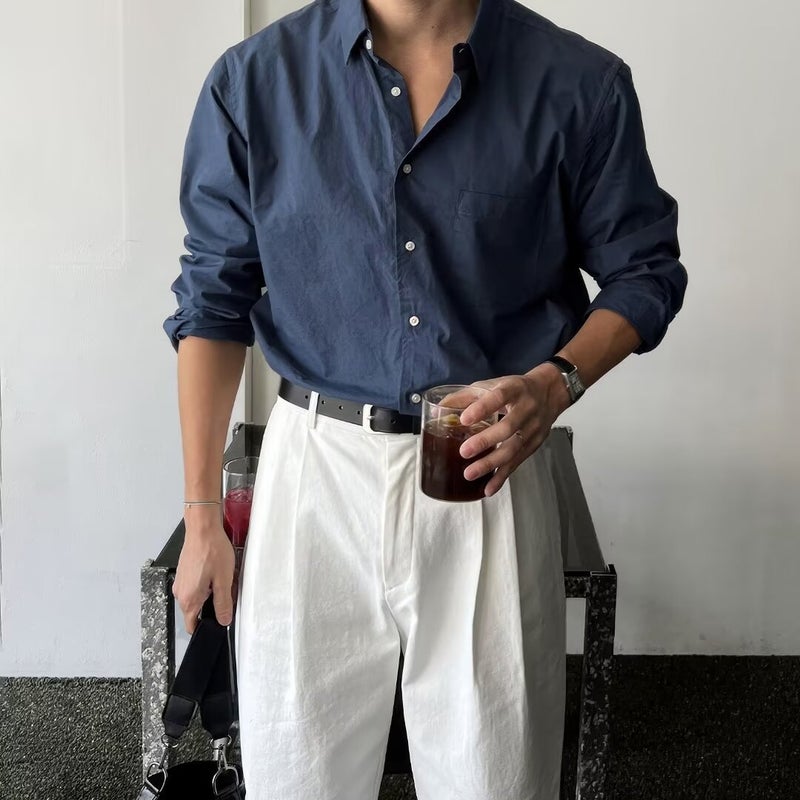 American-style vintage Cotton Linen Shirt Mens European-style Loose Sunscreen Long-sleeved Pleated Texture Linen Tooling Shirt White - Image 3