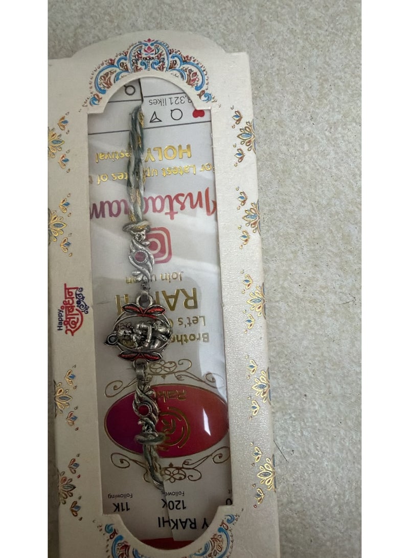 Rajshi Rakshabandhan / Designer Silver-Plated Bal Gopal Rakhi for Brother with Red Stone & Multicolor Thread | Traditional Raksha Bandhan Rakhi | Premium Sacred Rakhi Gift -Size 41 - Image 2