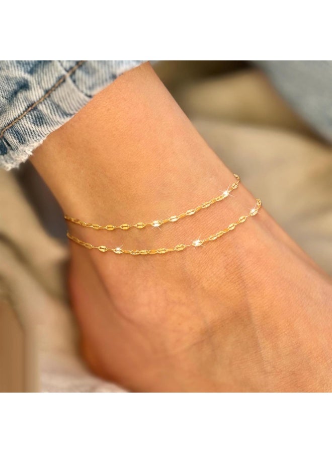 Julia Store 18K Gold Plated Stainless Steel Dainty Boho Beach Adjustable Beaded Mariner Chain Link Waterproof No Tarnish Hypoallergenic Anklets for Women - Image 4