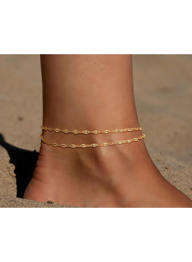 Julia Store 18K Gold Plated Stainless Steel Dainty Boho Beach Adjustable Beaded Mariner Chain Link Waterproof No Tarnish Hypoallergenic Anklets for Women - Image 1