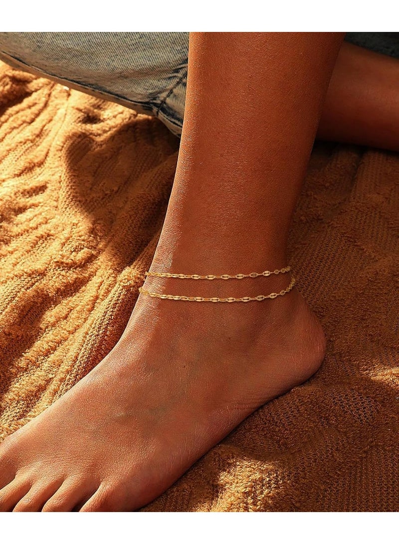 Julia Store 18K Gold Plated Stainless Steel Dainty Boho Beach Adjustable Beaded Mariner Chain Link Waterproof No Tarnish Hypoallergenic Anklets for Women - Image 2