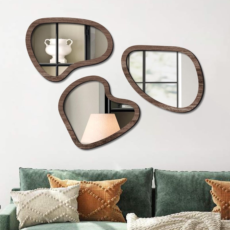 kotart Wall Mirror Decor Panel Wall Decor Frame for Living Room Bed Room Decorative Mirror Wooden Wall Hanging for Home Decorative Wooden Wall Mirror for Home Decoration Retro - Image 3