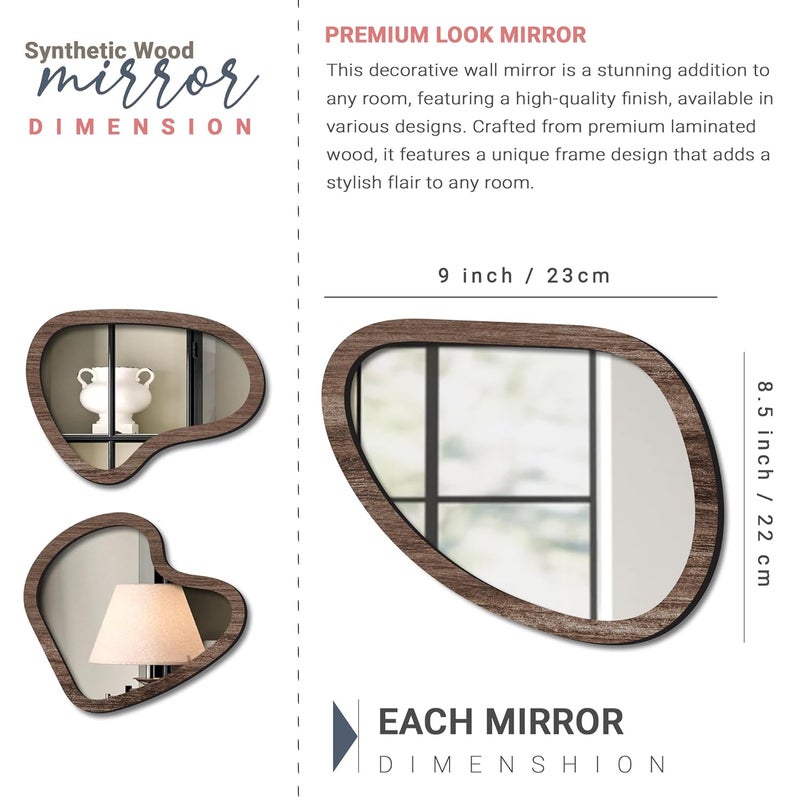 kotart Wall Mirror Decor Panel Wall Decor Frame for Living Room Bed Room Decorative Mirror Wooden Wall Hanging for Home Decorative Wooden Wall Mirror for Home Decoration Retro - Image 2
