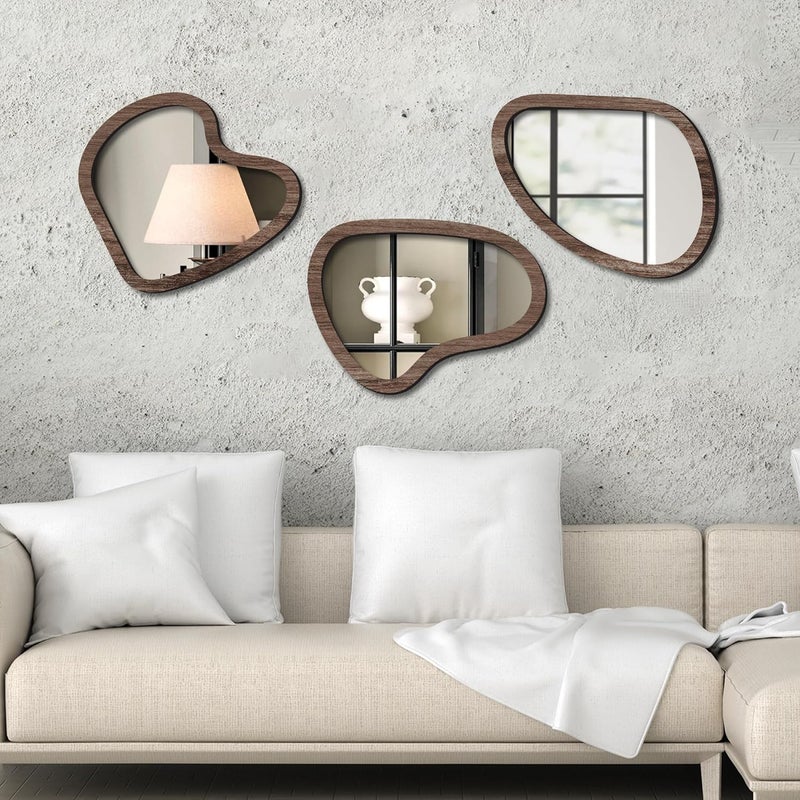 kotart Wall Mirror Decor Panel Wall Decor Frame for Living Room Bed Room Decorative Mirror Wooden Wall Hanging for Home Decorative Wooden Wall Mirror for Home Decoration Retro - Image 4