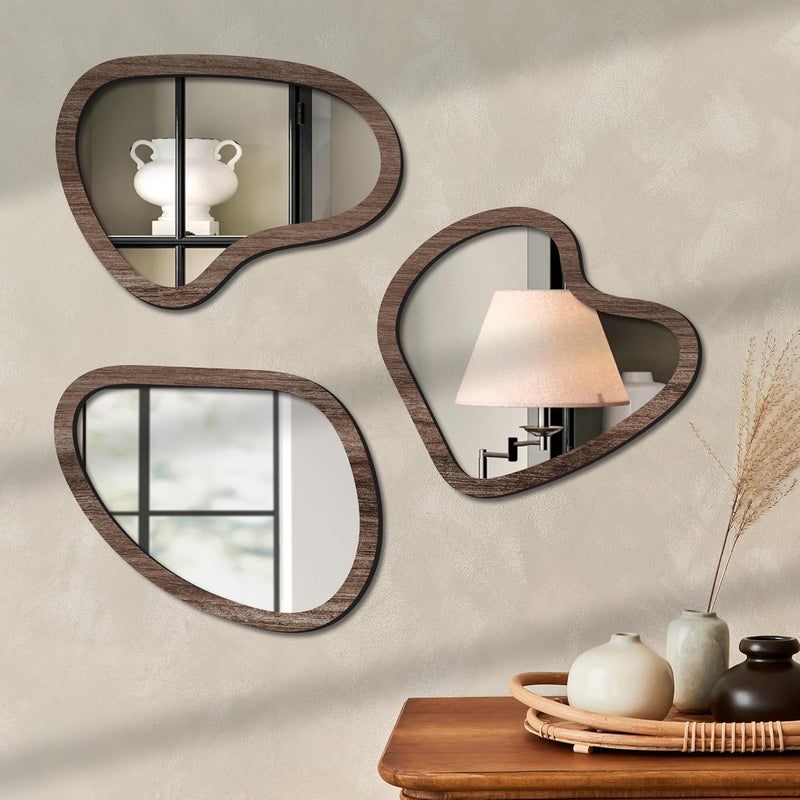kotart Wall Mirror Decor Panel Wall Decor Frame for Living Room Bed Room Decorative Mirror Wooden Wall Hanging for Home Decorative Wooden Wall Mirror for Home Decoration Retro - Image 1