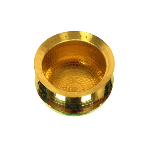 HOKOYA Small Brass Handi for Cooking (2 Litre Water Capacity) | Mirror Finish Bowl | Light Weight Brass Cookware | Utensils for Kitchen Cooking Pot | Indian Kitchenware | Gift for Home Chefs - Image 1