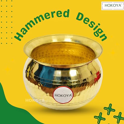HOKOYA Small Brass Handi for Cooking (2 Litre Water Capacity) | Mirror Finish Bowl | Light Weight Brass Cookware | Utensils for Kitchen Cooking Pot | Indian Kitchenware | Gift for Home Chefs - Image 2