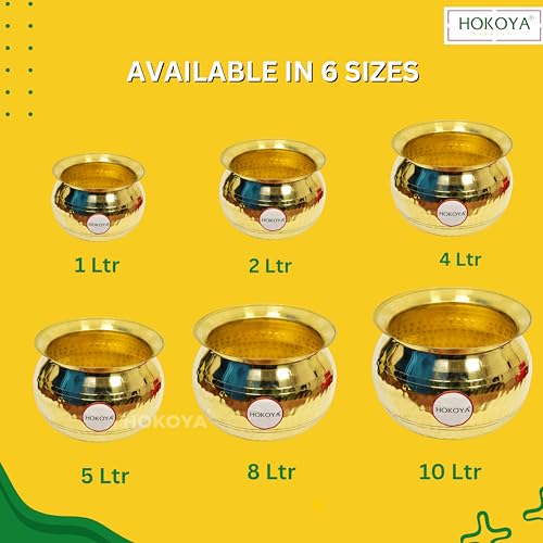 HOKOYA Small Brass Handi for Cooking (2 Litre Water Capacity) | Mirror Finish Bowl | Light Weight Brass Cookware | Utensils for Kitchen Cooking Pot | Indian Kitchenware | Gift for Home Chefs - Image 4