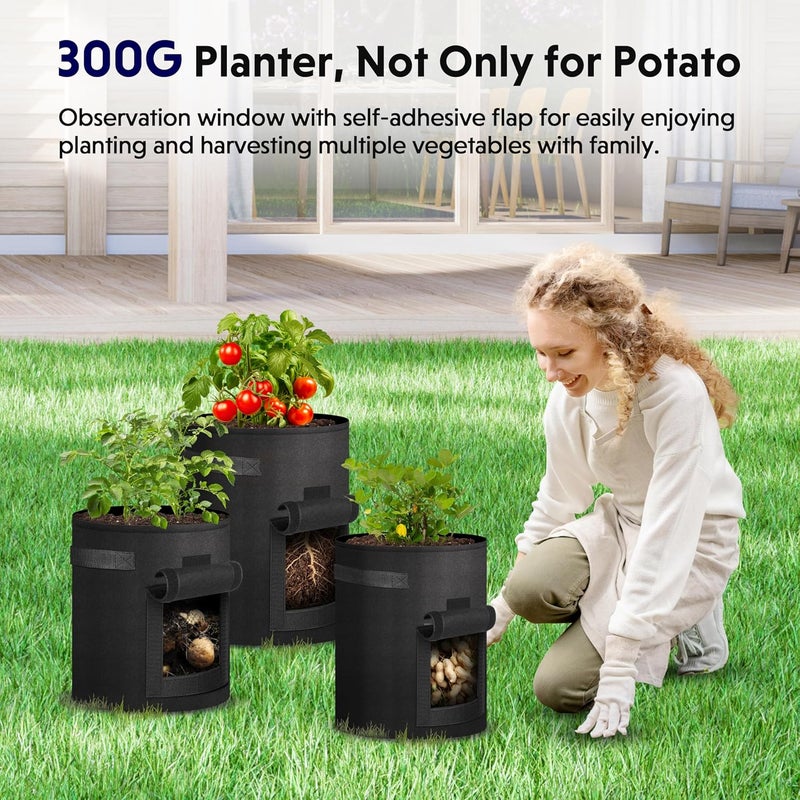 iPower Potato Grow Bags with Flap 7 Gallon 6 Pack Garden Planting Pot with Durable Handle and Harvest Window Thickened Nonwoven Fabric Container for Potato Tomato Carrot Vegetable and Fruits - Image 3