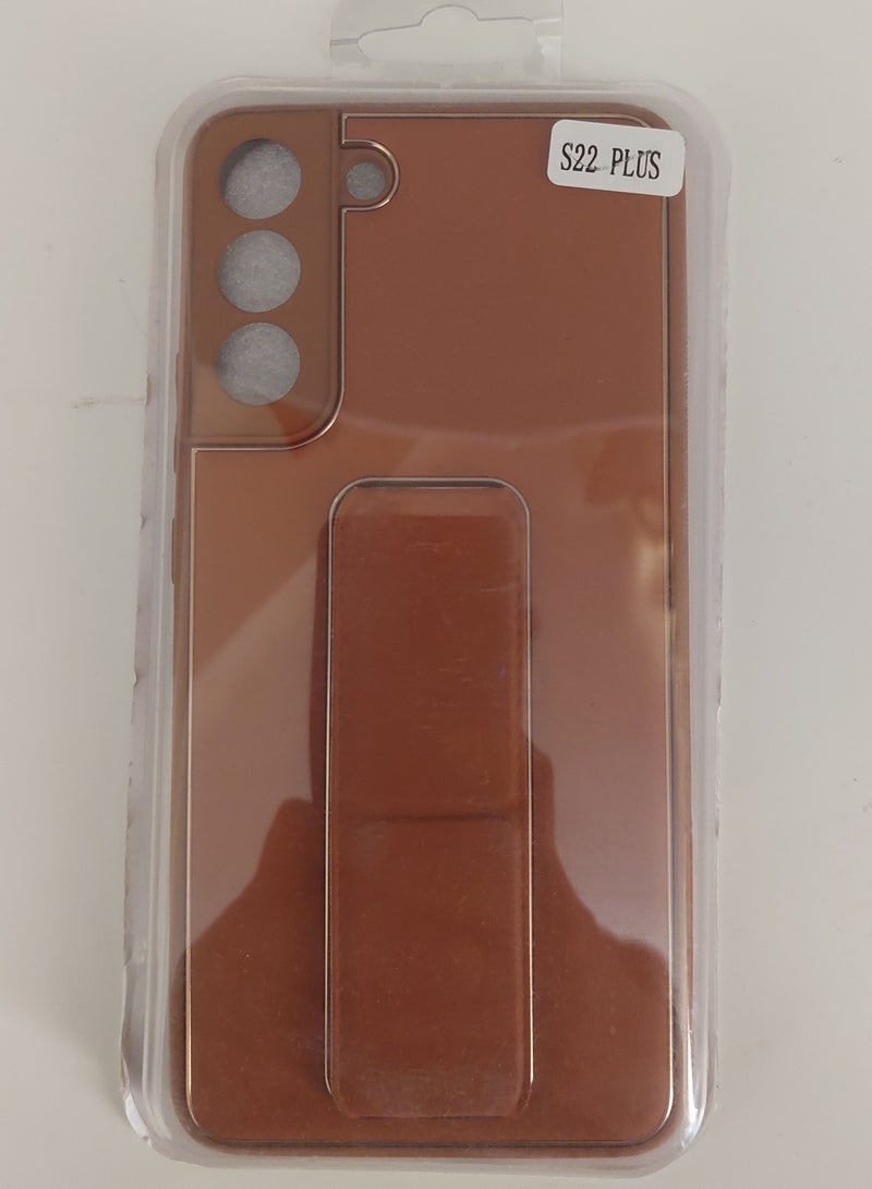Fully Covered With Finger Grip Stand Holder Anti Slip Shockproof Protective Case Cover For Samsung Galaxy S22 Plus 5G Brown