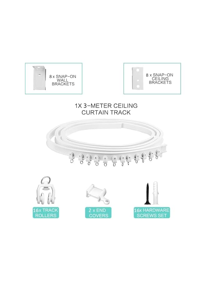 The Bros سكة ستائر سقفية مرنة وقابلة للانحناء، سكة ستائر منحنية بطول 3 أمتار، فاصل غرف من سبائك معدنية، ستارة RV، نظام سكة سقف - Image 2