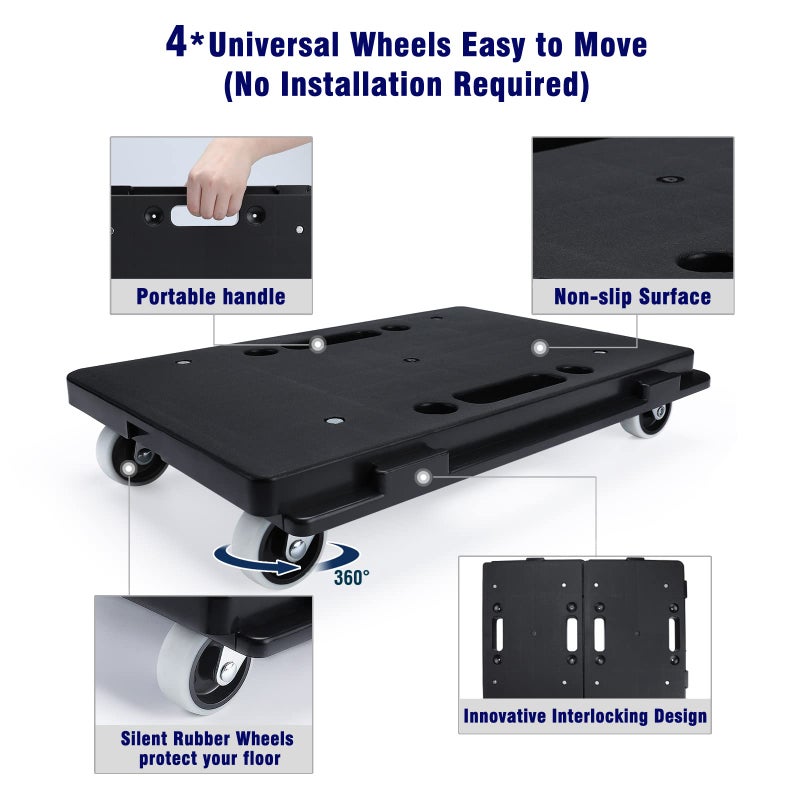 Nellyke Furniture Dolly, 2 Pack Small Flat Moving Dolly, Furniture Movers with 4 Wheels, 500Lbs Capacity, Connectable and Portable Dollies for Heavy Appliance, Black - Image 2