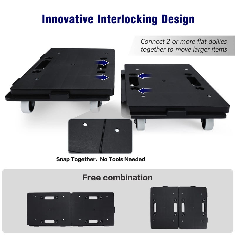 Nellyke Furniture Dolly, 2 Pack Small Flat Moving Dolly, Furniture Movers with 4 Wheels, 500Lbs Capacity, Connectable and Portable Dollies for Heavy Appliance, Black - Image 3