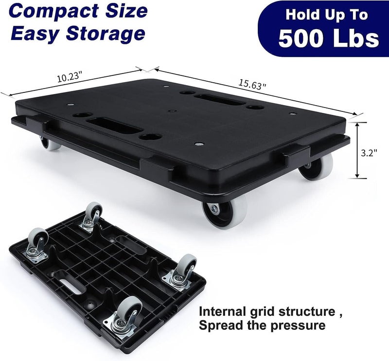 Nellyke Furniture Dolly, 2 Pack Small Flat Moving Dolly, Furniture Movers with 4 Wheels, 500Lbs Capacity, Connectable and Portable Dollies for Heavy Appliance, Black - Image 4