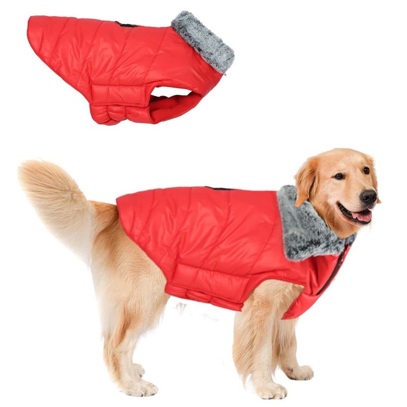 Western Era Dog Winter Fur Coat Waterproof Warm Cold Weather Jacket Stylish Vest Comfortable Pet Apparel for All Breeds & All Ages Group Dogs (Red) (Medium - 22 inch) - Image 1
