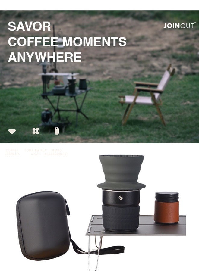 Portable outdoor pour-over coffee set, mini travel coffee gear combination, portable coffee equipment with collapsible dripper, 5-piece set - Image 2