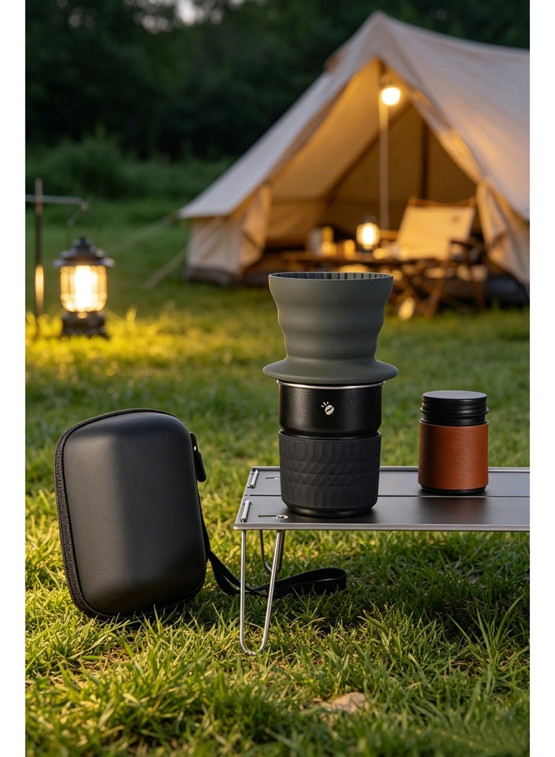 Portable outdoor pour-over coffee set, mini travel coffee gear combination, portable coffee equipment with collapsible dripper, 5-piece set - Image 1