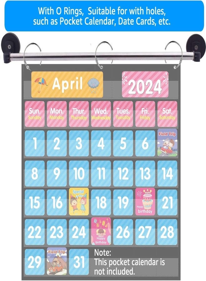 LASVIAL Magnetic Rod for Classroom Whiteboard, Magnets Anchor Chart Paper Holder for Calendar Pocket Chart, Magnetic Flip Calendar Date Display, Teacher Kids Curtain Hanging Black White Decor Accessories Set - Image 4