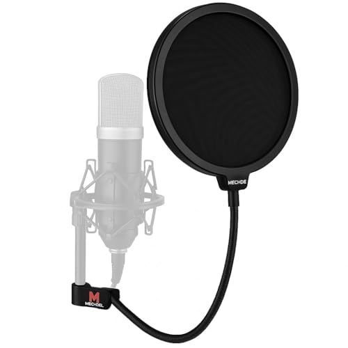 MECHDEL Professional Microphone Pop Filter for Recording, Streaming, Singing |Double Mesh Shield with Flexible Gooseneck |Clamp Mount for Condenser Mic (BLACK, ROUND-Pop Filter Shield) - Image 1