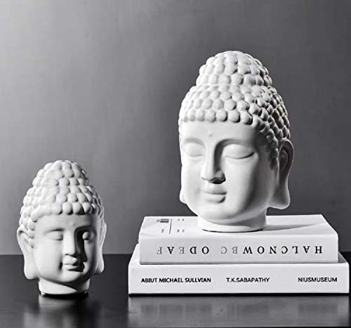 Sunshade Ceramic Buddha Head Decoration Statues Buddhism Religious Statues Sculpture Decoration Collection for Home and Office Decorations (Matte White) - Image 5