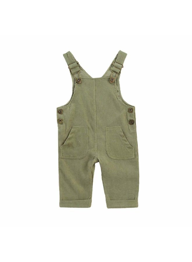 Bonangber Toddler Kids Baby Boy Girl Corduroy Bib Overalls Suspender Pants Solid Straps Trousers Halter Jumpsuit with Pocket Outfit (A-Green,6-12 Months) - Image 1