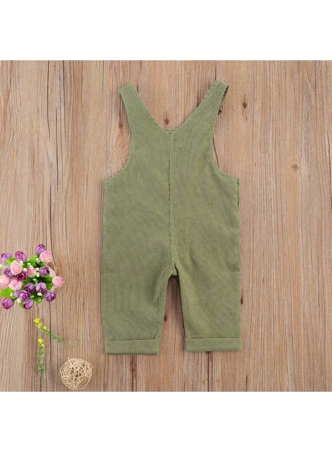 Bonangber Toddler Kids Baby Boy Girl Corduroy Bib Overalls Suspender Pants Solid Straps Trousers Halter Jumpsuit with Pocket Outfit (A-Green,6-12 Months) - Image 3