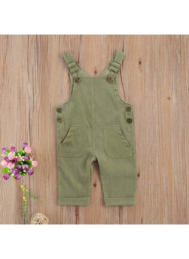 Bonangber Toddler Kids Baby Boy Girl Corduroy Bib Overalls Suspender Pants Solid Straps Trousers Halter Jumpsuit with Pocket Outfit (A-Green,6-12 Months) - Image 2