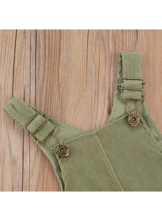 Bonangber Toddler Kids Baby Boy Girl Corduroy Bib Overalls Suspender Pants Solid Straps Trousers Halter Jumpsuit with Pocket Outfit (A-Green,6-12 Months) - Image 5