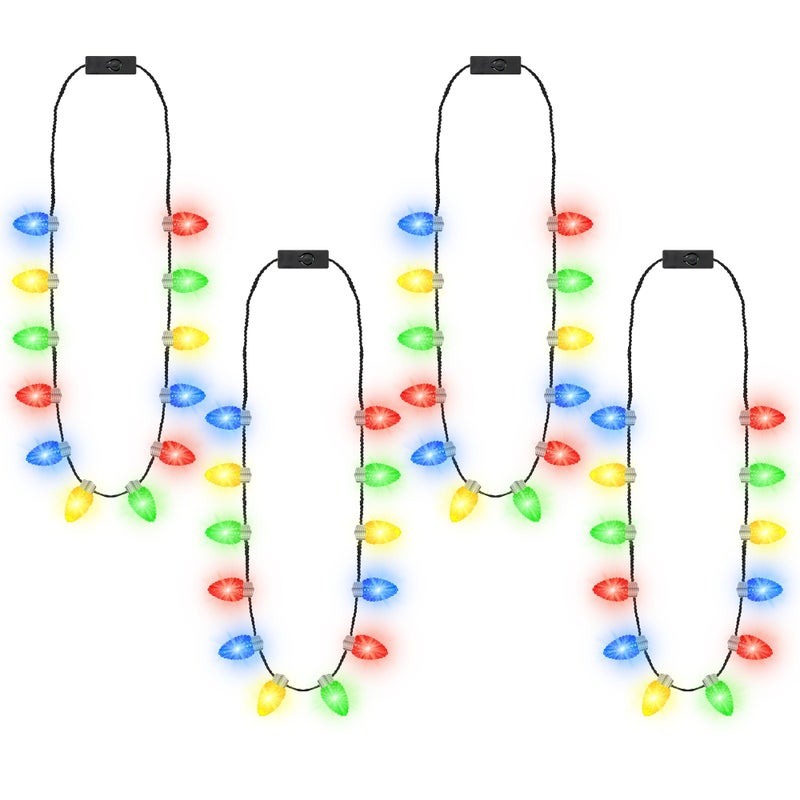 Traplace 4 PCS Christmas Party Favors 3 Modes Light Up Christmas Necklace with 12 Glow Bulbs LED Christmas Light Necklace Colorful Xmas Bulb Necklaces Decor for Ugly Sweater New Year Family Party Supplies - Image 3