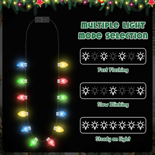 Traplace 4 PCS Christmas Party Favors 3 Modes Light Up Christmas Necklace with 12 Glow Bulbs LED Christmas Light Necklace Colorful Xmas Bulb Necklaces Decor for Ugly Sweater New Year Family Party Supplies - Image 5
