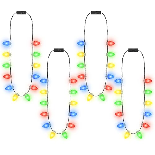 Traplace 4 PCS Christmas Party Favors 3 Modes Light Up Christmas Necklace with 12 Glow Bulbs LED Christmas Light Necklace Colorful Xmas Bulb Necklaces Decor for Ugly Sweater New Year Family Party Supplies - Image 1