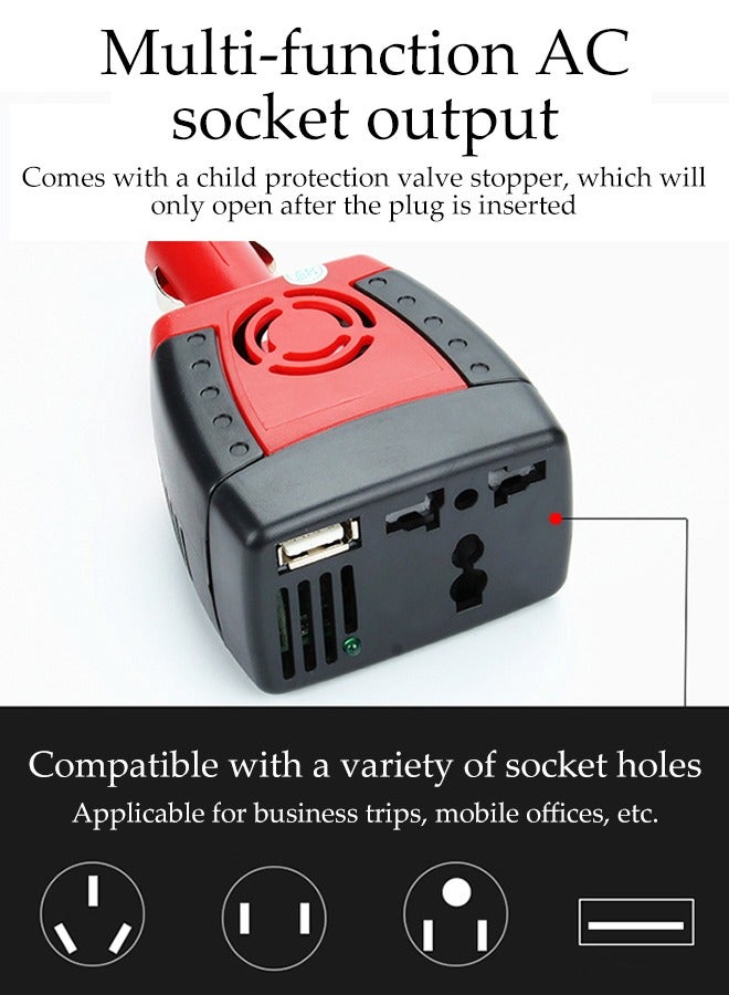 150W DC 12V to 220V AC Car Inverter,Auto Voltage Converter with USB Charging Ports - Image 5