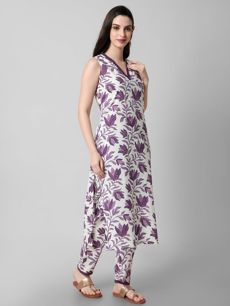 rytras Women's Cotton Printed Straight Kurta and Pant Set (X-Small, Purple) - Image 4