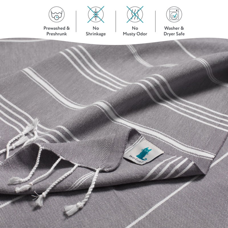 WETCAT Turkish Bath Towels Oversized (38"x71") 100% Turkish Cotton, Made in Turkey - Sand Free, Extra Large, Ultra Soft, Quick Drying, Compact & Lightweight for Beach and Travel - Dark Gray - Image 5