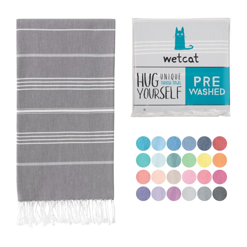 WETCAT Turkish Bath Towels Oversized (38"x71") 100% Turkish Cotton, Made in Turkey - Sand Free, Extra Large, Ultra Soft, Quick Drying, Compact & Lightweight for Beach and Travel - Dark Gray - Image 1
