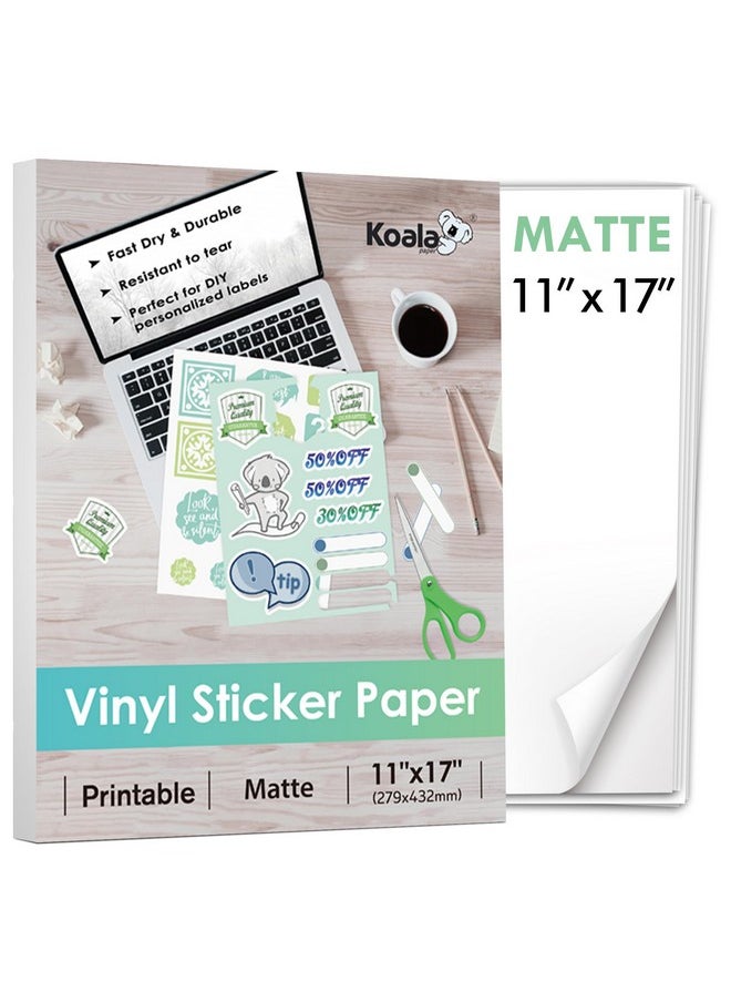 KOALA PAPER - Koala Printable Vinyl Sticker Paper For Inkjet Printer 11X17 Inch 10 Sheets Matte White Sticker Printer Paper Waterproof Sticker Paper Tearresistant Removable - Image 1