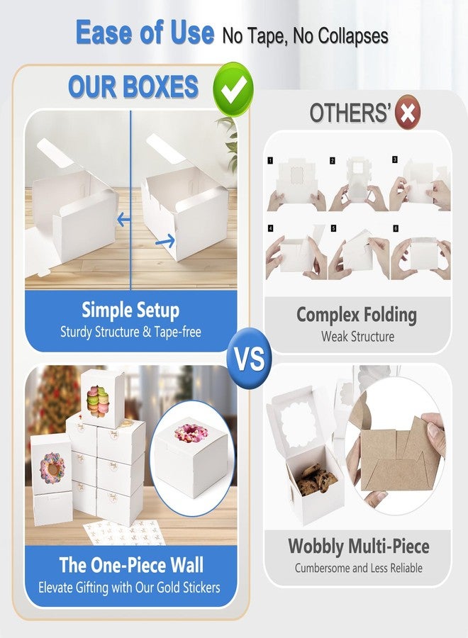 Shallive 4-Inch Small Cookie Boxes 50 Pcs White - Bakery Treat Boxes with Window for Gifting, To-go Containers for Cake Slice, Macarons, Donuts 4x4x2.5 - Image 2