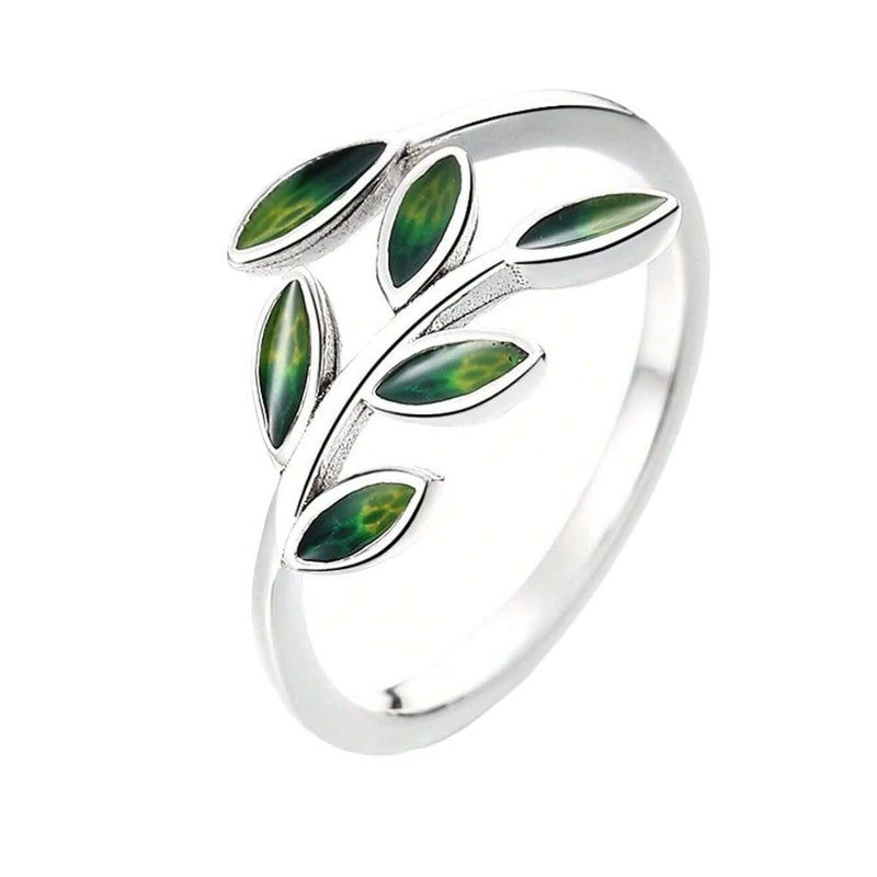 Cykdohy Green Enamel Olive Leaf Wrap Open Finger Ring for Women Adjustable Band Statement Plant Branch Leaves Delicate Thumb Knuckle Stacking Rings Comfort Fit Birthday Party Fashion Jewelry for Her Mom Wife - Image 1