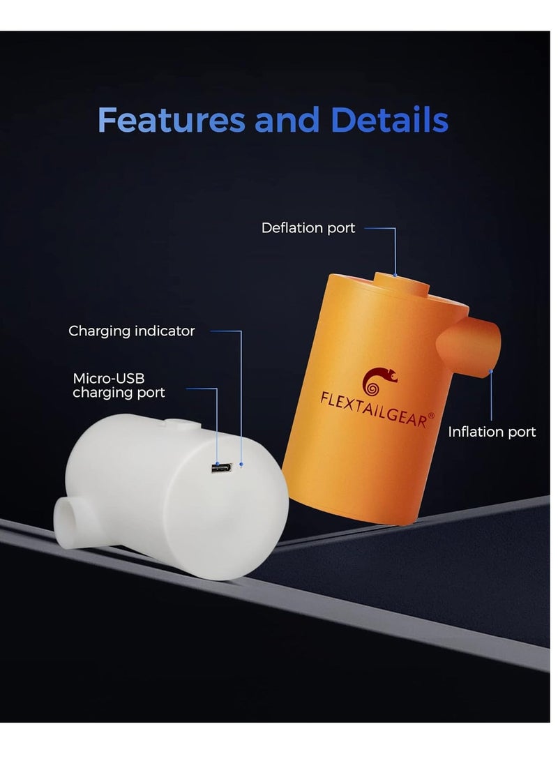 FLEXTAIL FLEXTAILGEAR MAX Pump 2020 Portable Air Pump with 3600mAH Battery USB Rechargeable Air Pump-Quick Inflate Deflate for Sleeping Pads, Air Mattress, Pool Toys, Floats, Swimming Ring, Air Bed (Orange)  - Image 2