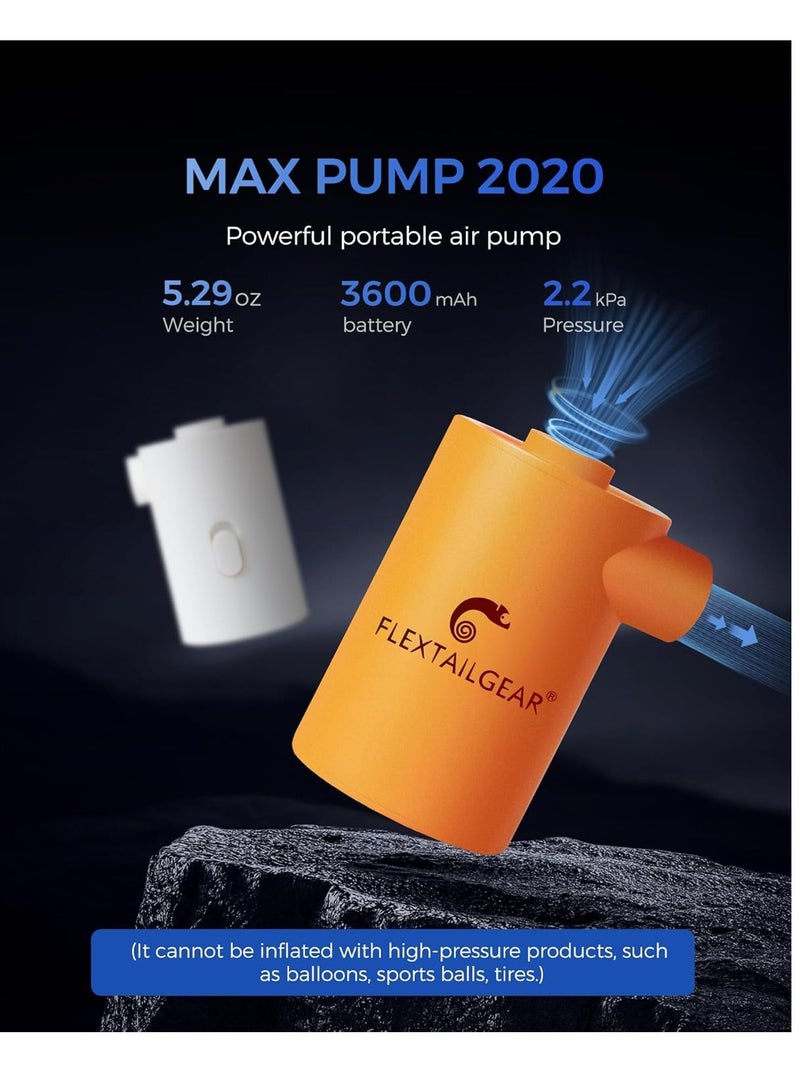 FLEXTAIL FLEXTAILGEAR MAX Pump 2020 Portable Air Pump with 3600mAH Battery USB Rechargeable Air Pump-Quick Inflate Deflate for Sleeping Pads, Air Mattress, Pool Toys, Floats, Swimming Ring, Air Bed (Orange)  - Image 3