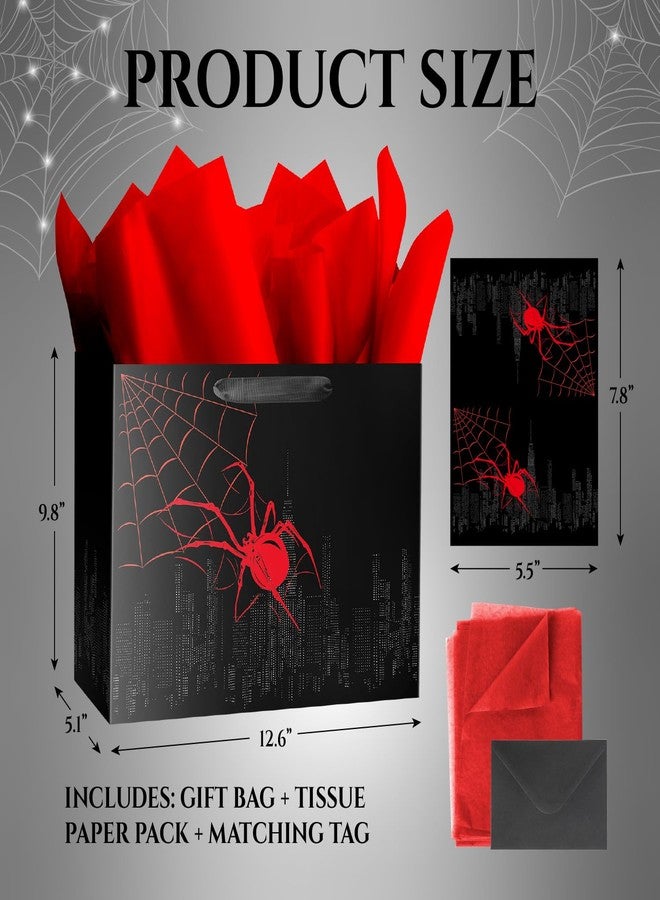 Linelglobal Spider Gift Bag with Tissue Paper Black Red Design for Boy Birthday Party Spider Theme Web Decoration - Image 2