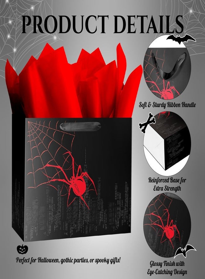 Linelglobal Spider Gift Bag with Tissue Paper Black Red Design for Boy Birthday Party Spider Theme Web Decoration - Image 3