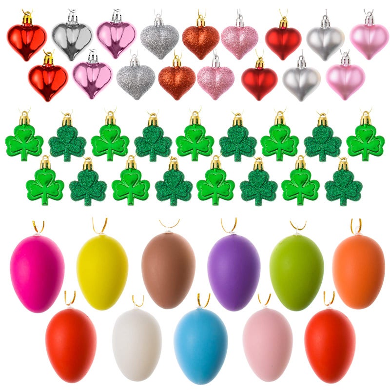 72 Pieces Valentines Day Heart St Patricks Day Shamrock Easter Egg Ornaments  Heart Shaped Baubles Clover Baubles Hanging Egg Decorations for Holiday Party
