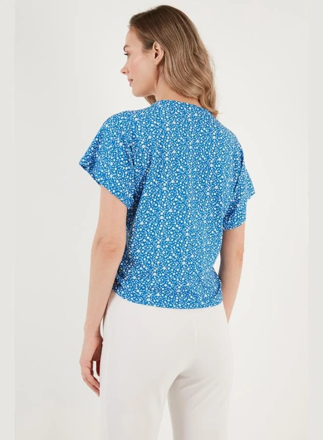 Lela  Lela Patterned Front Gathered V-Neck Crop Blouse Women's Blouse 5864486Y4 for Women | Best Price UAE
