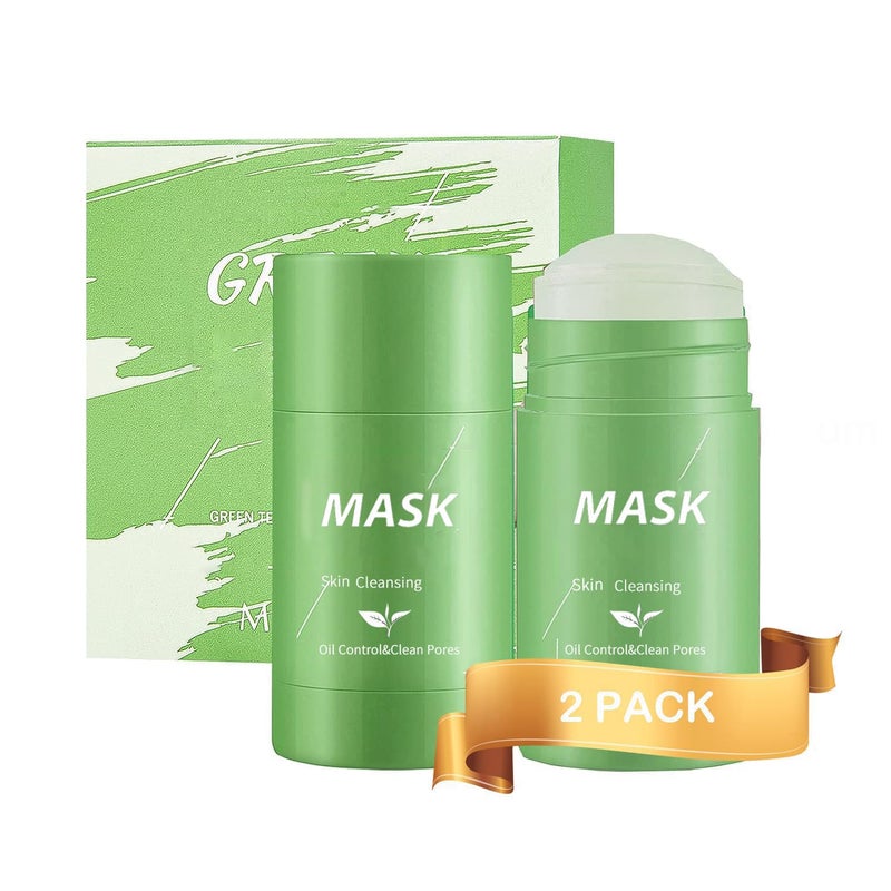 Green Tea Clay Mask for Face 2 Pack Green Tea Deep Cleanse Mask Stick Blackhead Remover Green Clay Mask For Face Moisturizing Purifying Pore Cleansing Skin Brightening Suitable for All Skin Types