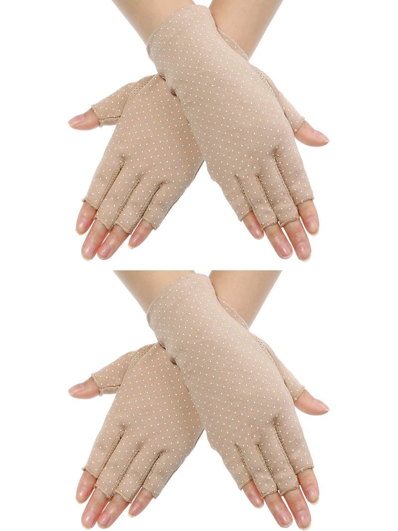 Maxdot Sun Gloves for Women UV Protection Fingerless Non Slip sunscreen Driving Gloves for Summer Outdoor(2 Pairs,Khaki) - Image 1