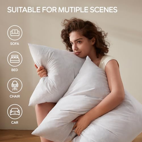 Swandream Feather Throw Pillow Inserts Set of 2, Soft Fluffy Square 20 x 20 Inches Decorative Pillow Insert, Feather and Down Filled Euro Pillows - Image 5