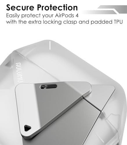 Aulumu حافظة ألومو A29 الهندسية لسماعات AirPods 4 مع قفل | غطاء واقي مع مشبك نايلون | درع سبائكي | متوافق مع سماعات Apple AirPods من الجيل الرابع (2024) - أبيض شفاف - Image 5